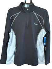 New REEBOK MEN LARGE BLACK FLEECE SWEATSHIRT ZIPPER LS PULLOVER NWT