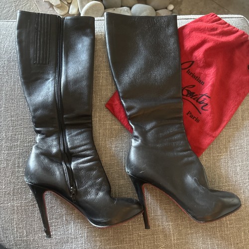 CHRISTIAN LOUBOUTIN Botas Hasta la Rodilla Cuero Negro 39 Usadas con Bolsa para el Polvo - Imagen 7 de 12