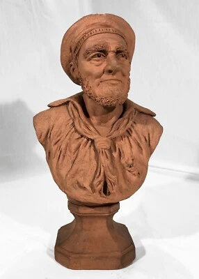 Buste de vieux marin, sculpture en terre-cuite Old seaman bust terracota signé - Photo 1/4