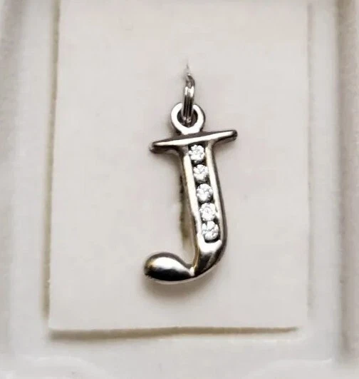 Piercing Pagoda Cubic Zirconia J Necklace Charm 925 Silver New With Tags
