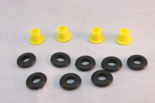 AURORA YELLOW TJET TRUCK REAR DUALLY WHEELS (4) WITH TIRES (8) ~ NEW REPRO - Picture 1 of 4