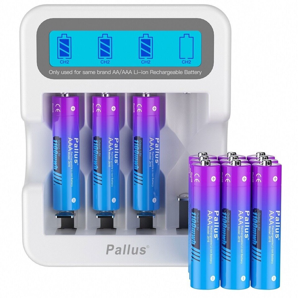 Pallus 1.5V AA AAA Rechargeable Lithium-Ion Batteries With Battery Charger LOT E