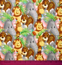 Jungle Babies Fabric - HALF YARD - 100 Cotton - Nursery Baby Safari Animals