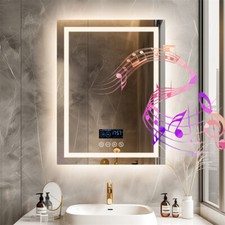 LED Bathroom Mirror with Bluetooth Speaker Anti-Fog Dimmable Brightness Mirrors 