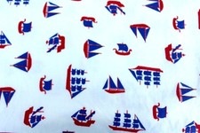 Nautical Red White Blue Sailing Ships Boats Fabric Washed 36 x 120"