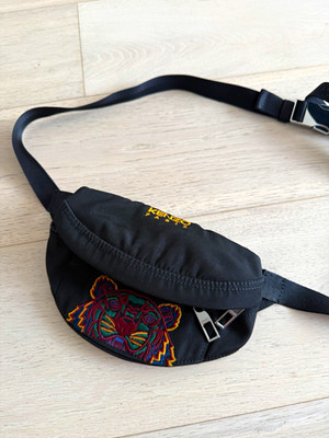 KENZO Black Waist Pack Embroidered Tiger, Adjustable Strap, Zip Closure
