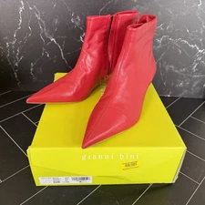 Gianni Bini Booties 11 M Red Leather Georgina Pointed Toe Kitten Heels New $140