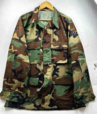 U.S. Military Woodland Camo BDU Field Jacket Mens Large Long Ripstop Combat Coat