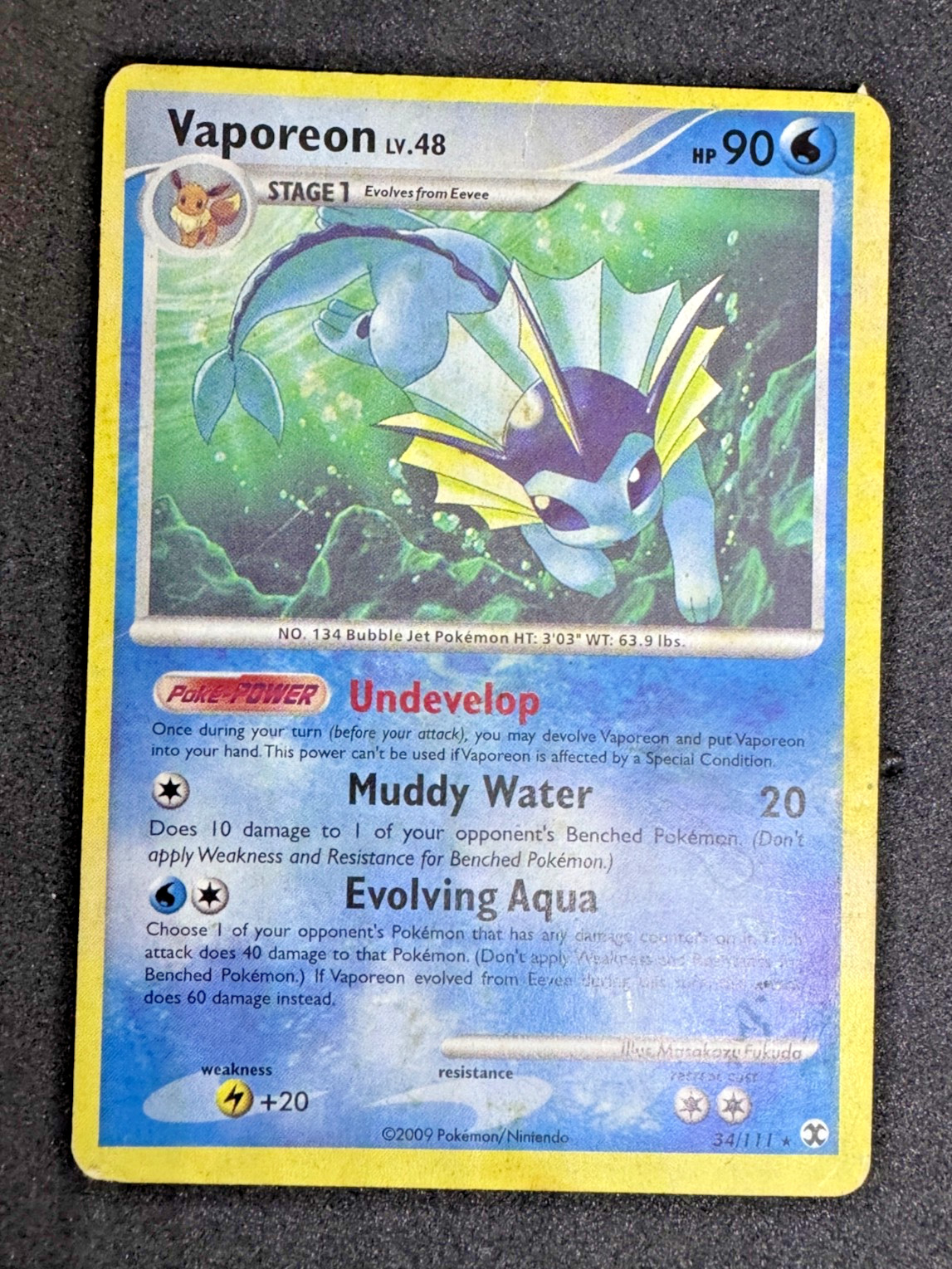 2009 Vaporeon Pokemon Card 34/111
