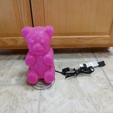 Pink Gummy Bear Night Light Desk Lamp On Silver Swirl Base 9 1/2" Plastic