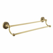 Antique Brass Double Towel Bar 24 Inch Bath Towel Holder Wall Mount Vintage Gold