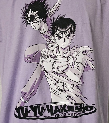 Mens Anime Graphic Print T-Shirt HAKUSHO Ghost Files L(44")Light Purple Used - Picture 2 of 4
