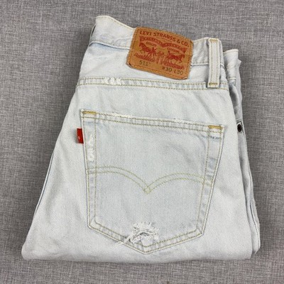 Levis 511 Jeans Mens 30x30 Light Wash Blue Slim Straight Distressed Denim Pants
