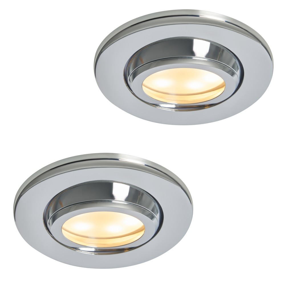 Litecraft Marlowe Fire Rated Tiltable Round IP65 Downlights in Chrome - 2 Pack