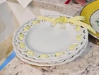 2 Vintage Anchor Hocking Milk Glass Plate Lace Edges