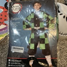 Demon Slayer Tanjiro KIDS MEDIUM 10-12 Costume 2 Pc Cosplay Jumpsuit Belt