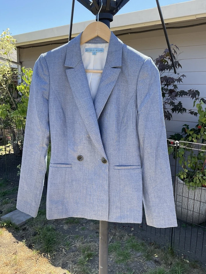 Chaqueta Blazer Traje Mujer Antonio Melani, Talla 0, Denim Suave Azul Cambray Foto 3 de 4