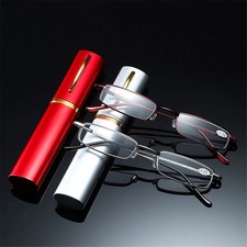 Compact Reading Glasses with Aluminum Tube Case Men Women Spring Hinge Reader