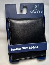 New George Black Leather Slim ID Bi-Fold Wallet Six Credit Card Slots Ships FREE