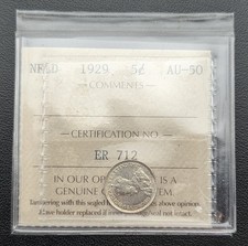 5 cents argent Terre-Neuve 1929 ***ICCS classé AU-50***