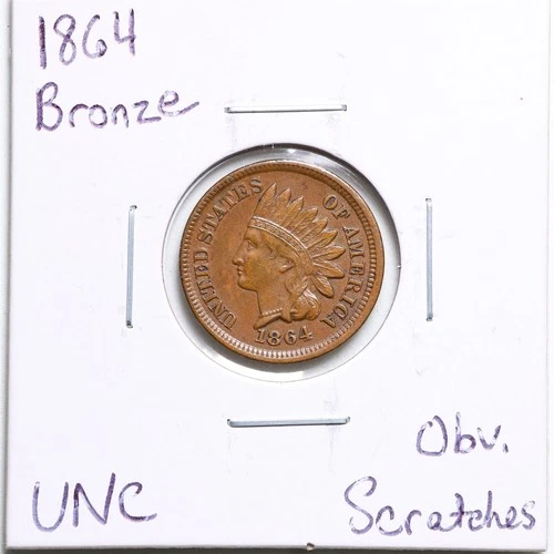 1864 Bronze 1C Indian Head Cent with UNC Detail Obverse Scratches #5794