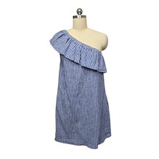 Madewell Blue White Stripe One Shoulder Ruffle Dress M