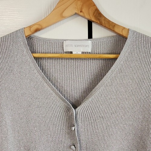 Maglione vintage Petite Sophisticate grigio argento manica lunga taglia Med anni 90 seta - Foto 5 di 11
