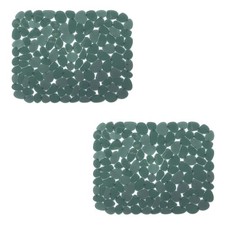 2 PCS Sink Mat Adjustable PVC Pebble Protector Stainless Steel Green