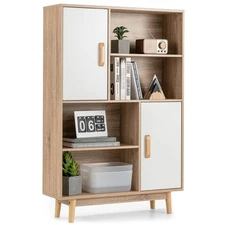 Storage Cabinet with Legs, Floor Cabinet with Doors, Shelves, Anti-Tipping De...