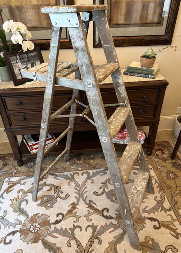 Vintage 5' Wooden Painters 4 Step A Frame Ladder Rustic Farmhouse Décor