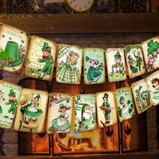 ssailue decor St. Patrick's Day Decorations - 15pcs Lucky Shamrock Banner, Green