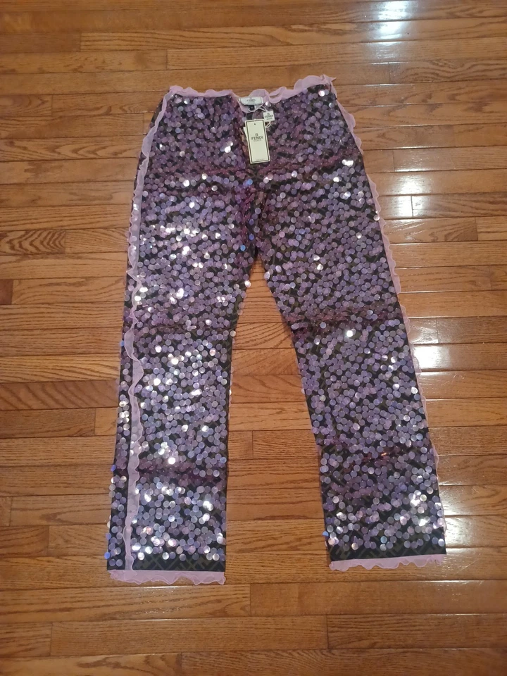 Pantalones mono vintage FENDI FF Zucca C/RI SEMBRADOS A MANO LENTEJUELAS ROSAS Euro 44 EE. UU. 10 NUEVOS CON ETIQUETAS