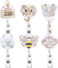 6Pcs Glitter Retractable Nurse Badge Reel Holder Cute Nursing Student Rhinestone