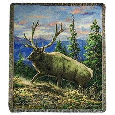 Siskiyou Bluff Elk Cotton Tapestry Throw Blanket Job 12:10 NEW Made in USA