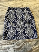J McLaughlin Small Reversible Blue Pencil Skirt Scuba Material