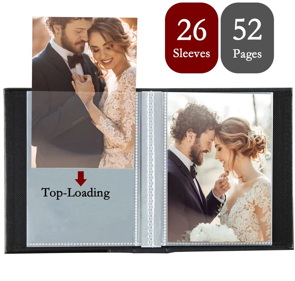 Álbum de fotos clásico de cuero 8x10, páginas transparentes para 50 imágenes verticales, azul Foto 4 de 4