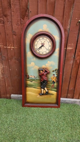 3ft Tall Vintage Wooden Golfing Clock With 3D Relief - Picture 2 of 5
