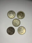 SILVER Lot of 5 US 50C Half Dollars Franklin Kennedy Walking Liberty 1942-1969