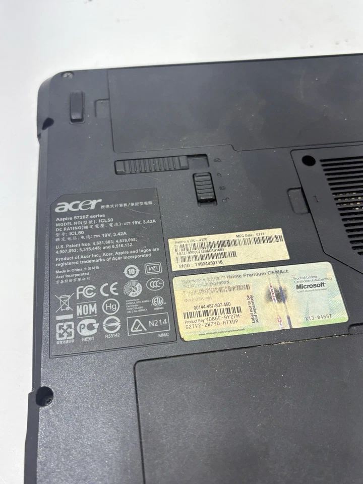 Portátil Acer Aspire serie 5720Z NO PROBADO COMO ESTÁ Foto 3 de 4