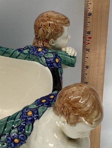 Karlsruhe Majolica 4 Putti Porcelain Jardiniere 1002 Wilhelm Sus 1900s Germany - Picture 17 of 17