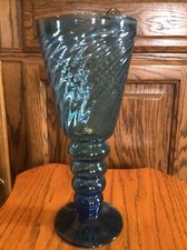 Vintage Aqua Blue Art Glass Vase Speckles Swirls Design Stands 10.5"