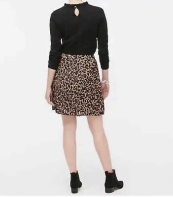 J CREW Leopard Print Lined Pleated Mini Skirt Size 4, 100% Polyester