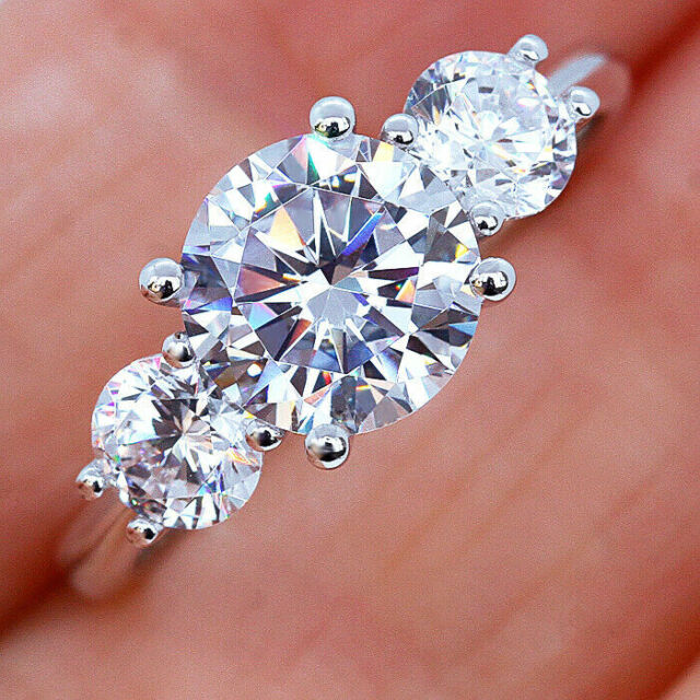 2.90Ct 14K White Gold Round Cut White Moissanite Engagement Wedding Ring Size 10 2.90Ct 14K White Gold Round Cut White Moissanite Engagement Wedding Ring Size 10