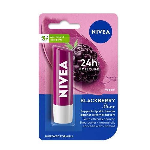 1er Pack Nivea Lippenbalsam BlackBerry Shine, 4,8 g, Lila