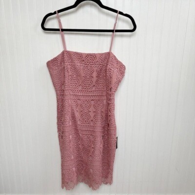 Lulus Adara Mauve Pink Crochet Sleeveless Lace Mini Dress Women s Size XL NEW