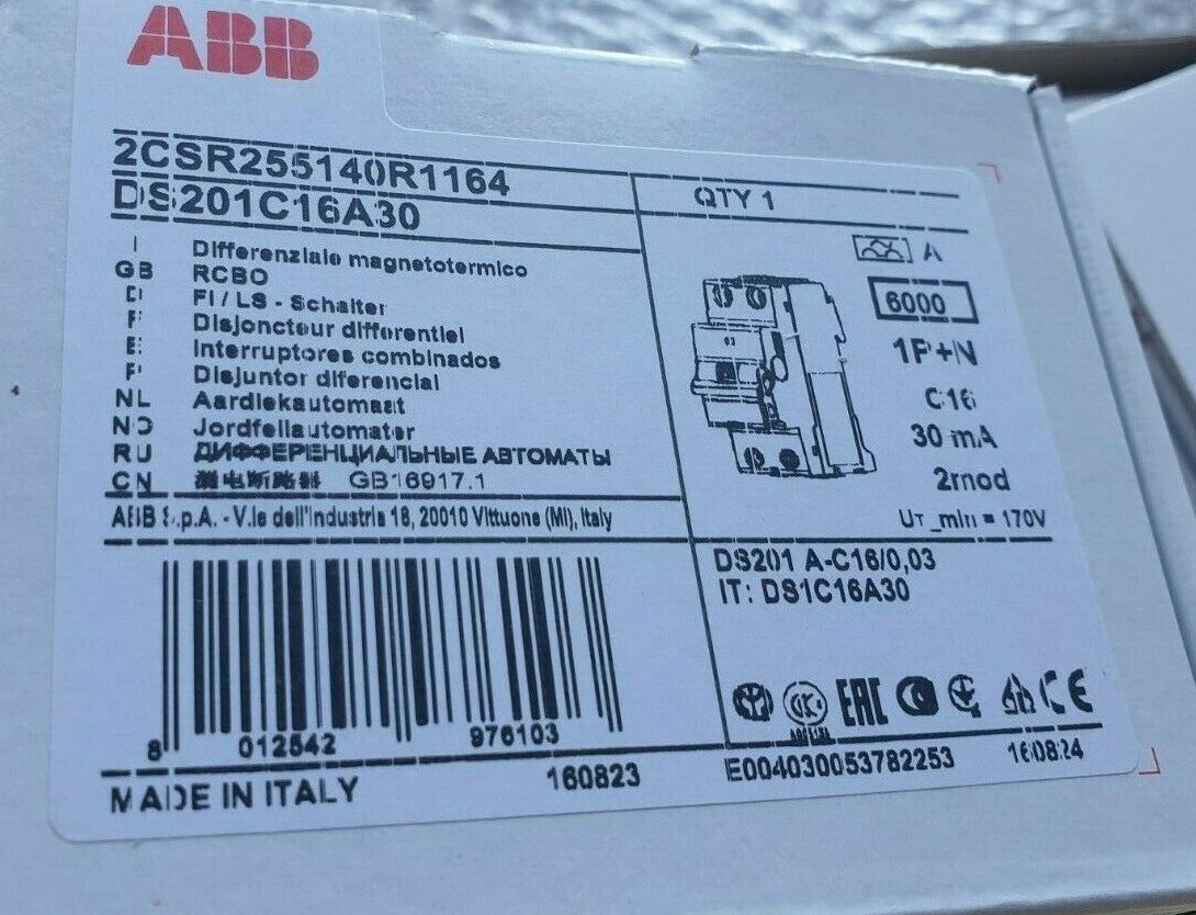 ABB DS201C16A30 Residual Current Circuit Breaker with Overcurrent Pro