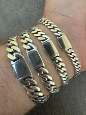 Miami Cuban Link Mens Chain Bracelet Real 925 Sterling Silver Sleek Clasp 6-12mm
