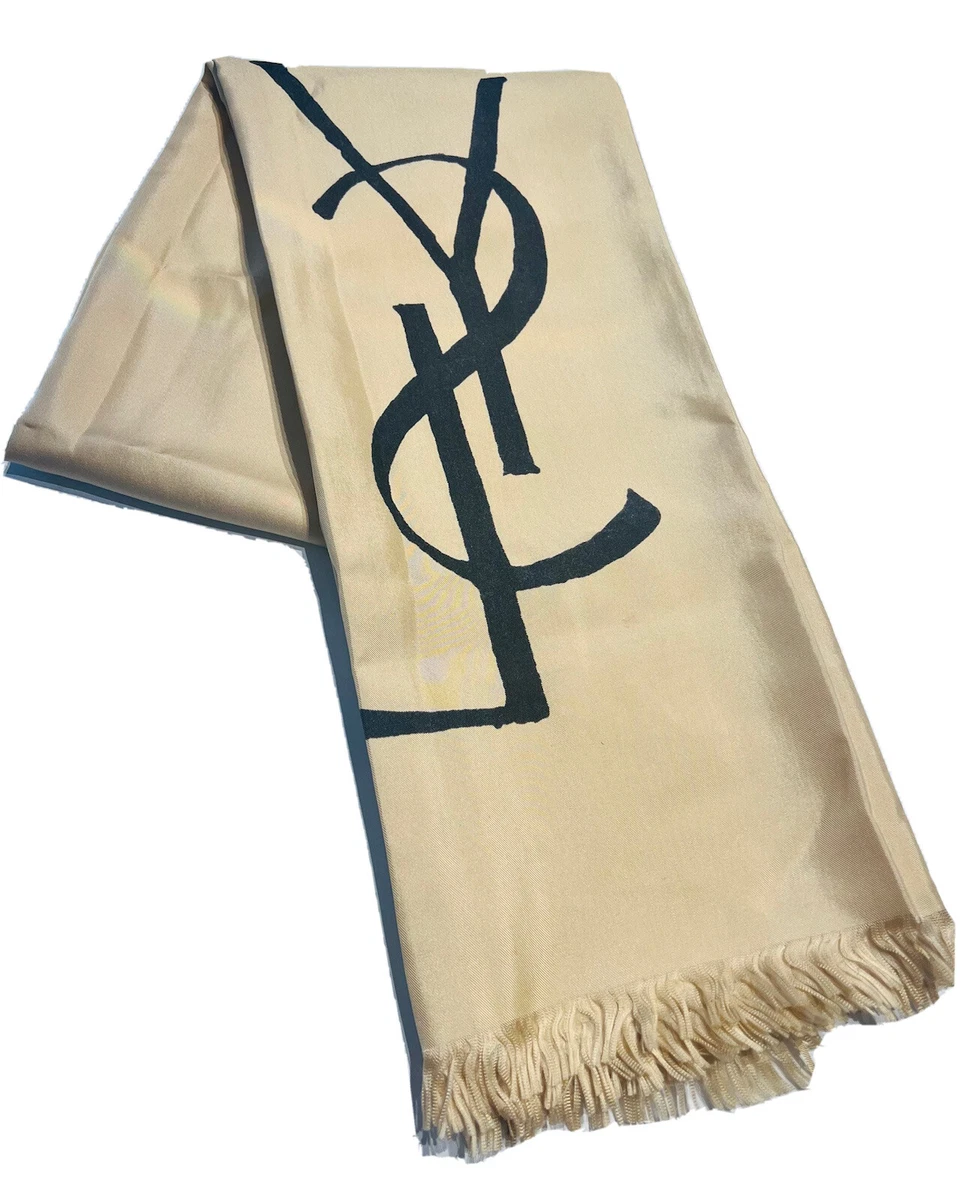Vintage Yves Saint Laurent YSL Beige 100 Silk Scarf Shawl 35 X