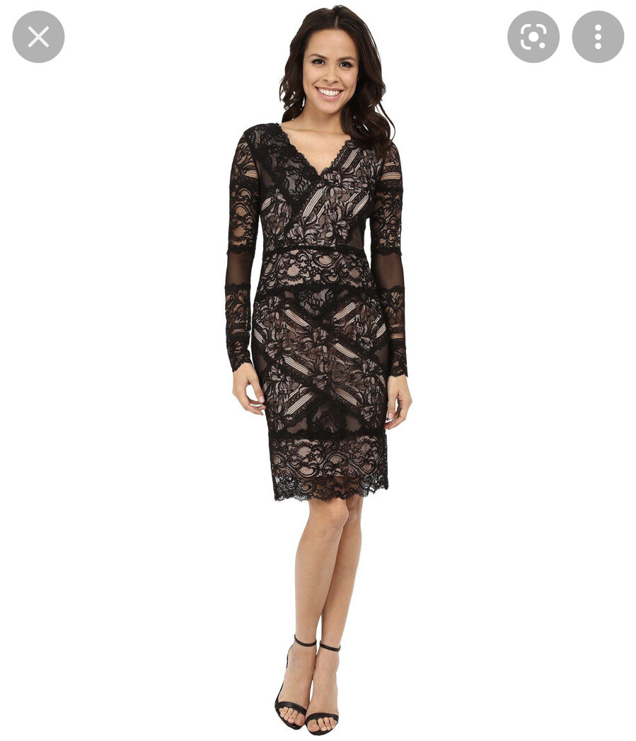 🌹NEW $420 Nicole Miller Black EVA Lace stretch Dress L