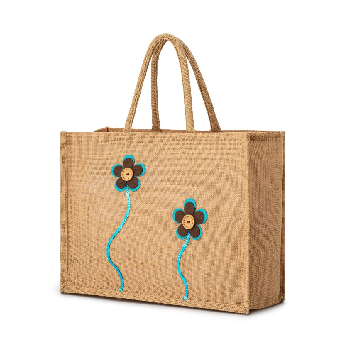 Jute Hessian Large Natural Shopping Bag Shopper Flower Floral Design